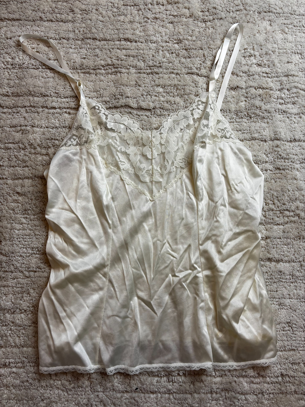 Vintage Vassarette Lace Trim Satin Camisole Tank Top Size L G